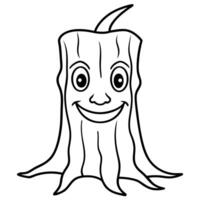 tree trunk with a face, illustration line art vector