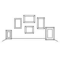 a gallery wall with frames and artwork, illustration line art vector
