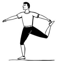 a man in a sports uniform stands on one leg, the other is bent and does not touch the ground, vector
