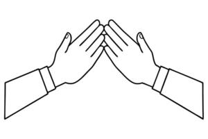 a black and white line drawing of two hands holding each other, shaking hands, hands pressed vector