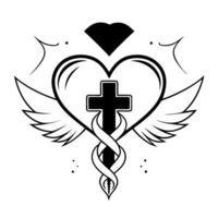 A tattoo design with a cross and wings vector