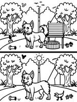 compare two images of a lively dog park scene look for subtle changes in the dogs appearances, vector