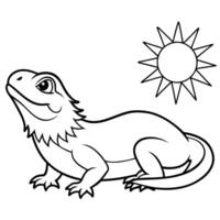 A lizard with the sun in the background coloring pages vector