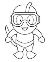 a coloring page of an snorkeling with no color just black lines, illustration line art vector