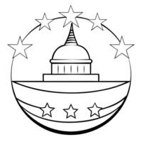 The capitol building is shown in black and white vector