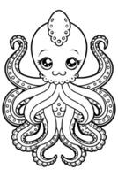 An octopus coloring page for kids vector