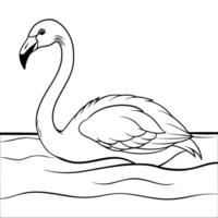 A flamingo swimming in the water coloring page vector