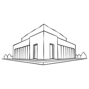 A drawing of a building with a large square window vector