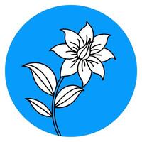 A flower on a blue circle with a black outline vector
