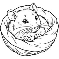 A hamster in a nest coloring page vector