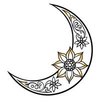 A crescent with a flower on it vector