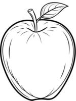 An apple coloring page with a leaf on it vector