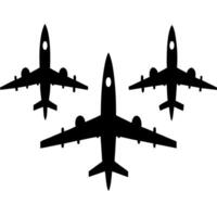 silhouettes of three airplanes in flight, depicted against a plain white background the aircraft vector