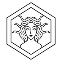 Medusa, the greek goddess of death, in a hexagon vector