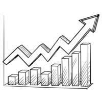 A graph chart with an arrow going up vector
