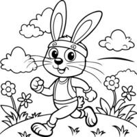 Bunny running in the field coloring pages vector