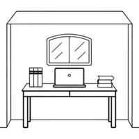 Office desk with laptop and books vector