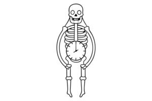 A skeleton with a clock on its arm vector