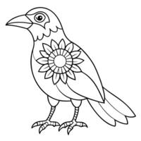 A bird with a flower on its head coloring page vector