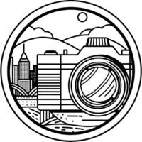 A camera and city skyline in a circle vector