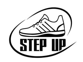 logo for the sports shoe store sneakers step up, illustration line art vector