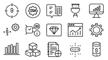 20 data analytics icon set, illustration line art vector