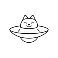 a cat smiling in ufo, minimal, for logo, japanese style, illustration line art vector