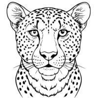 A leopard head is shown in black and white vector