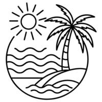 A palm tree and waves in the ocean with a sun in the background vector