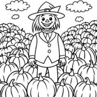 Scarecrow in pumpkin patch coloring pages vector