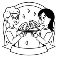 Two people holding a pizza in their hands vector