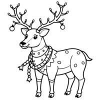 A reindeer with a bowtie and bells on its neck coloring page vector