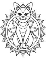 A cat in a mandala coloring page vector
