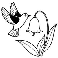 Bird and flower coloring pages vector
