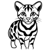 A black and white cat with stripes on its body vector