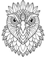 An owl head with a black and white coloring page vector