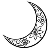 Crescent moon with floral design coloring pages vector