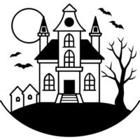 Halloween house with bats and moon on a white background vector