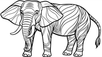 An elephant coloring page with a line drawing of the animal vector