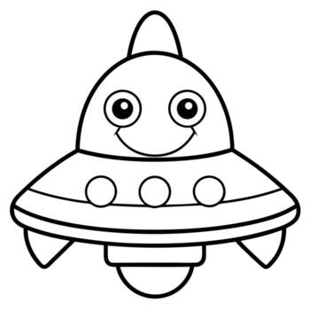 sonriente astronave negrita contorno lleno visible para niños bueno a color, ilustración línea Arte vector