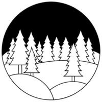 A black and white illustration of trees in a circle vector