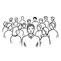 A drawing of a group of people standing in a circle vector