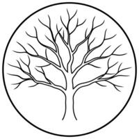 A black and white drawing of a tree in a circle vector