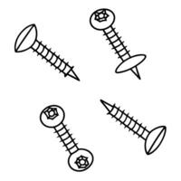 4 very messy screws, illustration line art vector