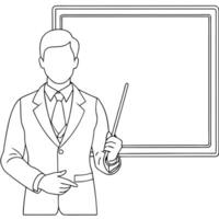 A man in a suit and tie standing in front of a blackboard vector