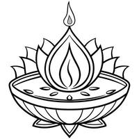 A black and white drawing of a diya vector