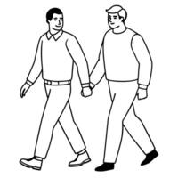 Two men walking together in a line coloring page vector