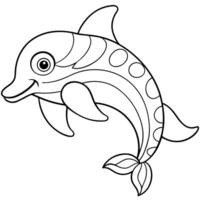 a simple coloring page line art illustration of an intricate cute dolphine fish with bold lines, vector