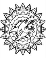 A shark in a mandala design coloring page vector