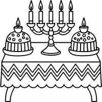 cartoon style decorative hanukkah tablecloths, illustration line art vector
